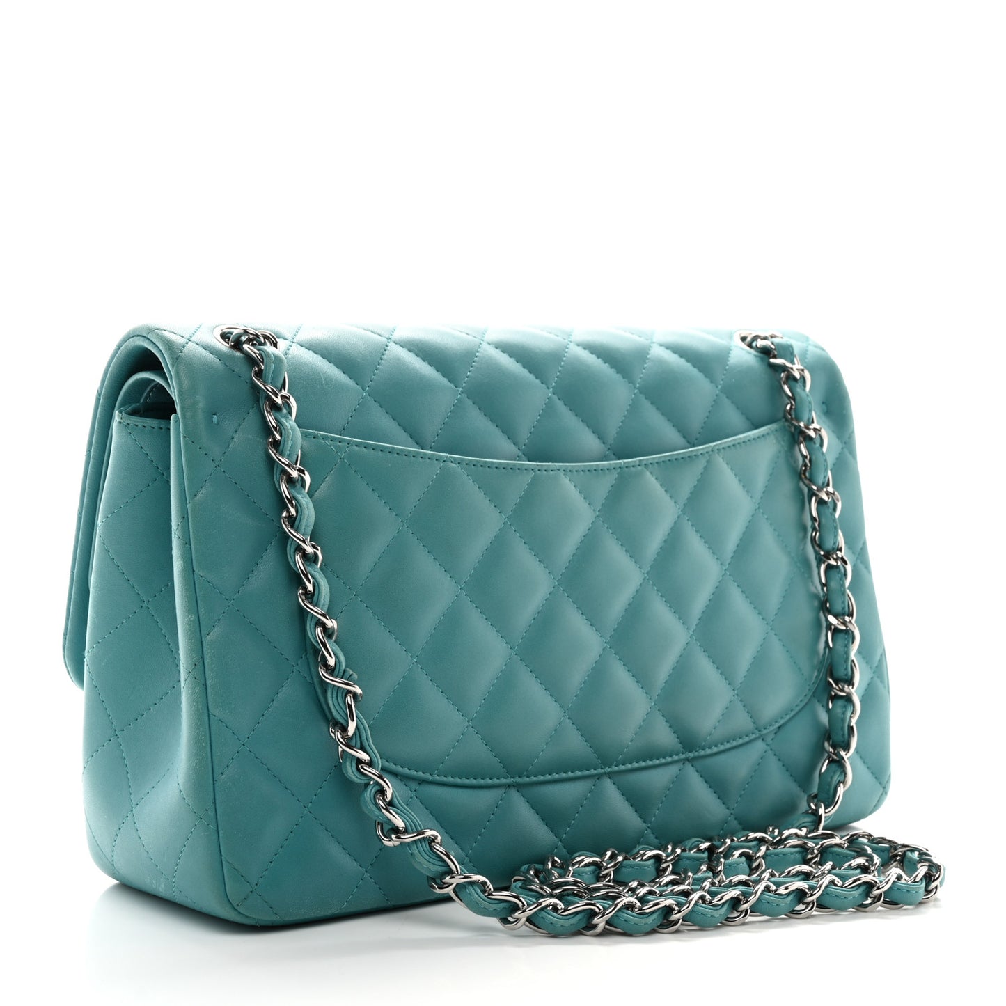Lambskin Quilted Jumbo Double Flap Turquoise