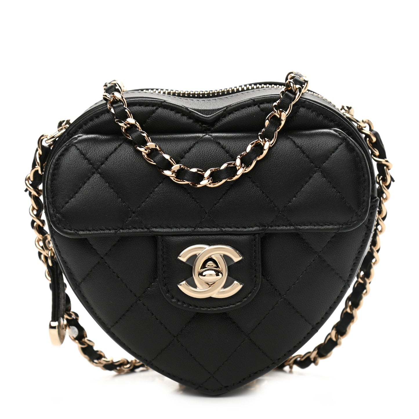 Lambskin Quilted CC In Love Heart Clutch With Chain Black