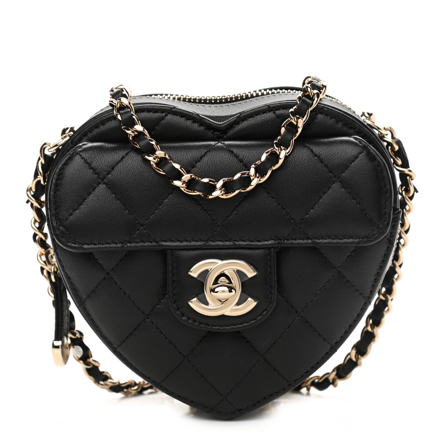 Chanel Lambskin Quilted CC In Love Heart Clutch With Chain Black 1 of 11