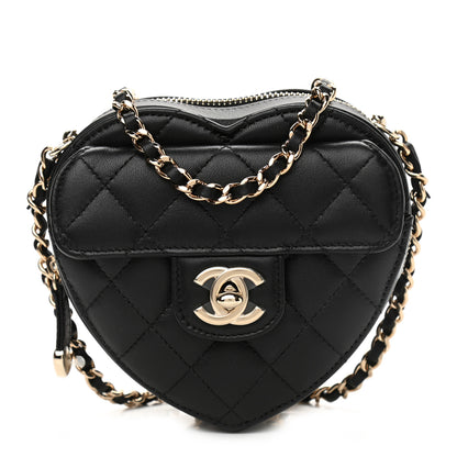 Chanel Lambskin Quilted CC In Love Heart Clutch With Chain Black 1 of 11