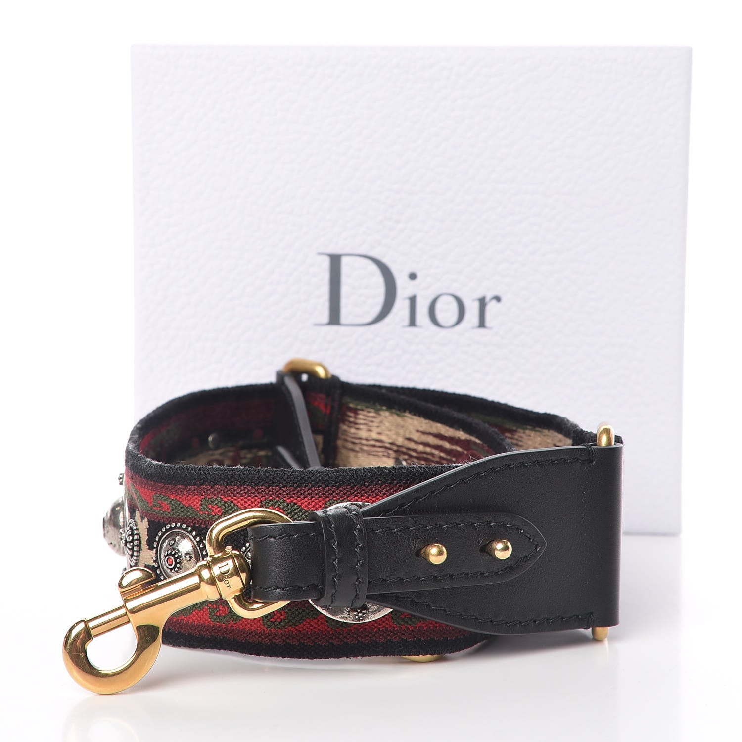 Christian Dior Canvas Embroidered Studded Bohemian Shoulder Strap Red 6 of 6