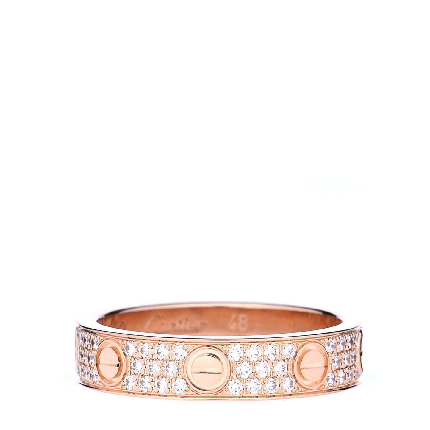 18K Pink Gold Diamond 4mm LOVE Wedding Paved Band Ring 48 4.5