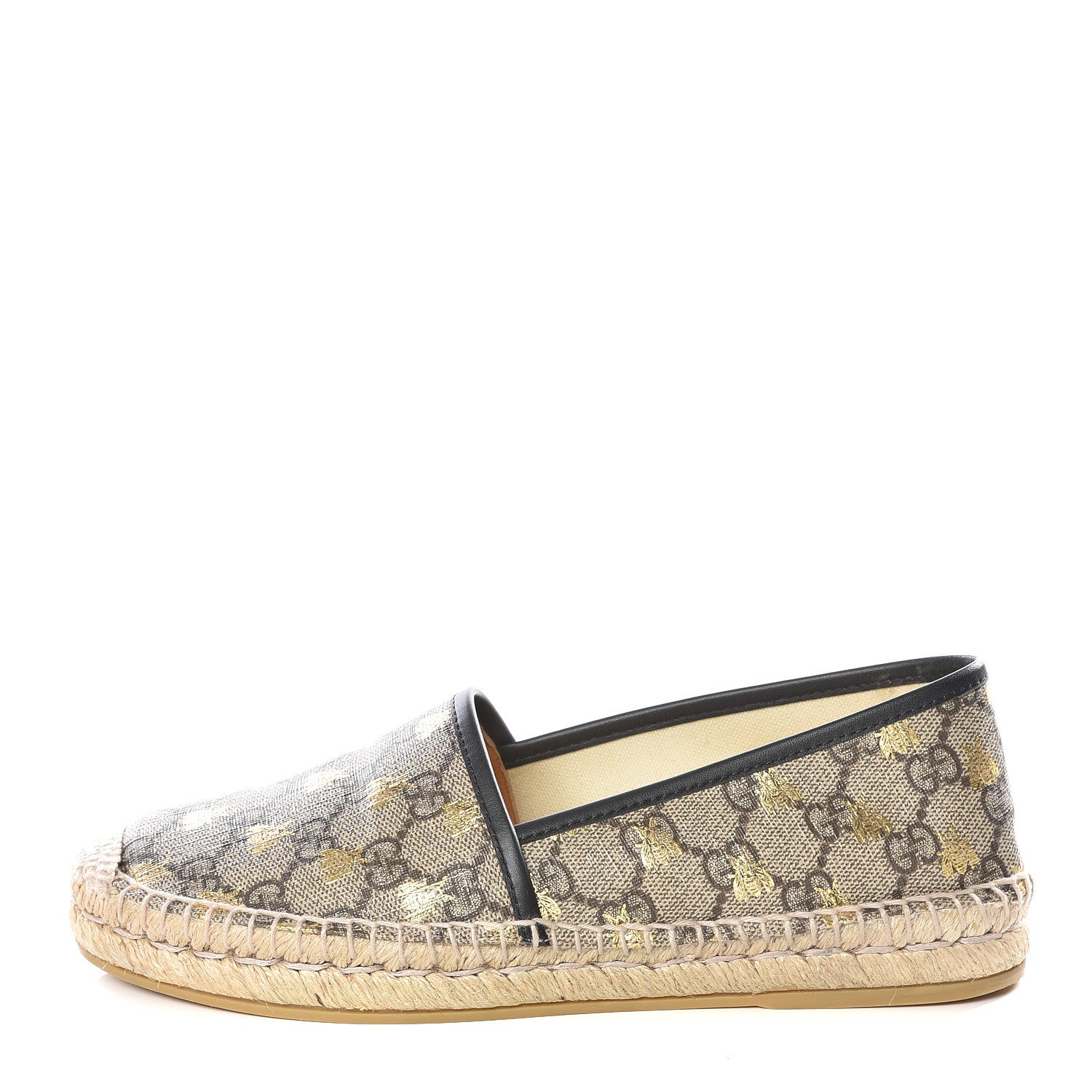 Gucci GG Supreme Monogram Bees Espadrille Flats 37 Beige Ebony Oro Black 1 of 11