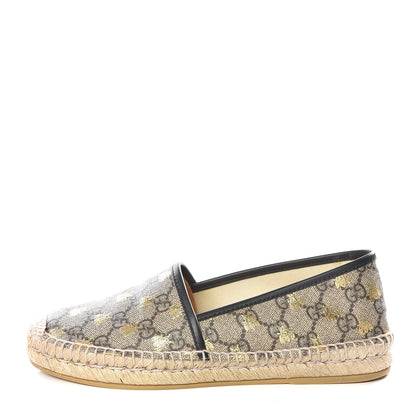 Gucci GG Supreme Monogram Bees Espadrille Flats 37 Beige Ebony Oro Black 1 of 11