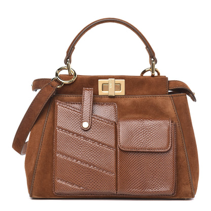 Fendi Chamois Karung Shiny Nappa Mini Pocket Peekaboo Iconic Satchel Cuoio Caramello 1 of 9