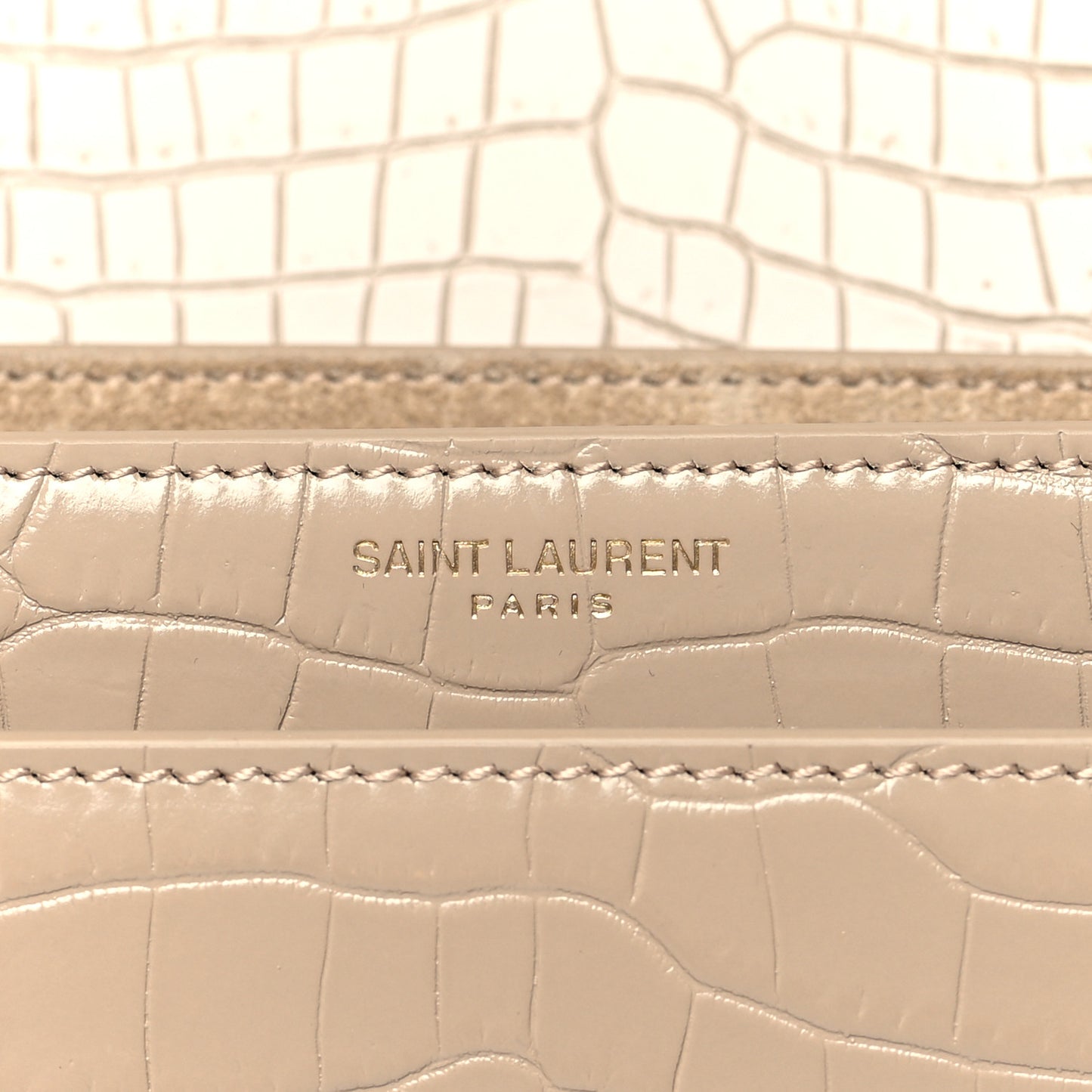 Calfskin Crocodile Embossed Medium Monogram Sunset Dark Beige