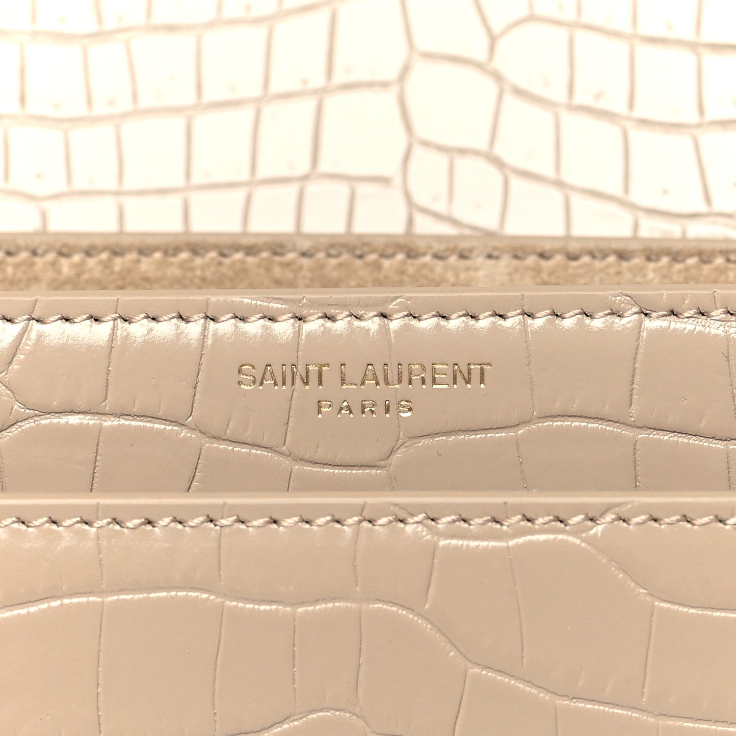 Saint Laurent Calfskin Crocodile Embossed Medium Monogram Sunset Dark Beige 6 of 9