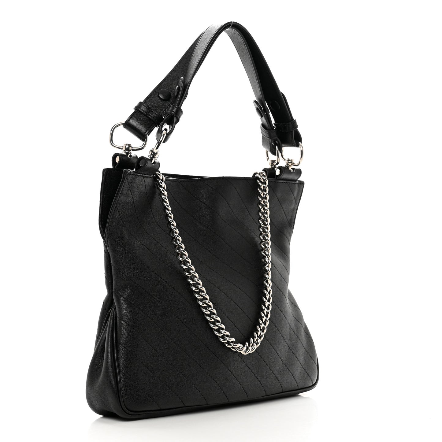 Sakai Be Green Calfskin Diagonal Stitched Small Blondie Tote Black