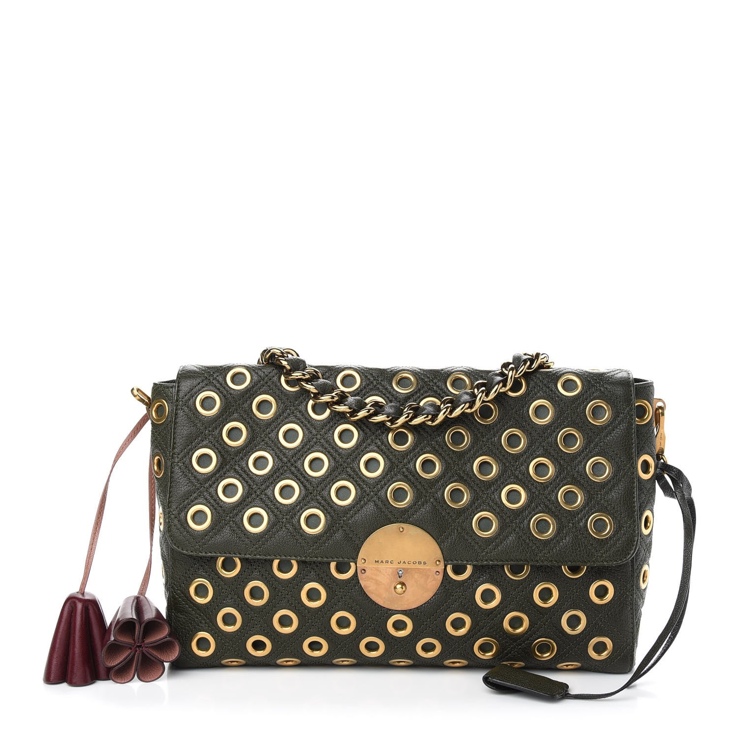 Marc Jacobs Goatskin Quilted Grommet Gotham Eyelet Shoulder Bag Bottle Green 1 of 9