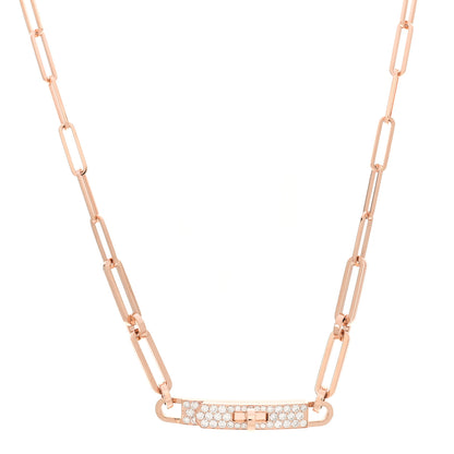 Hermes 18K Rose Gold Diamond Pave Kelly Chaine Choker Necklace 1 of 5