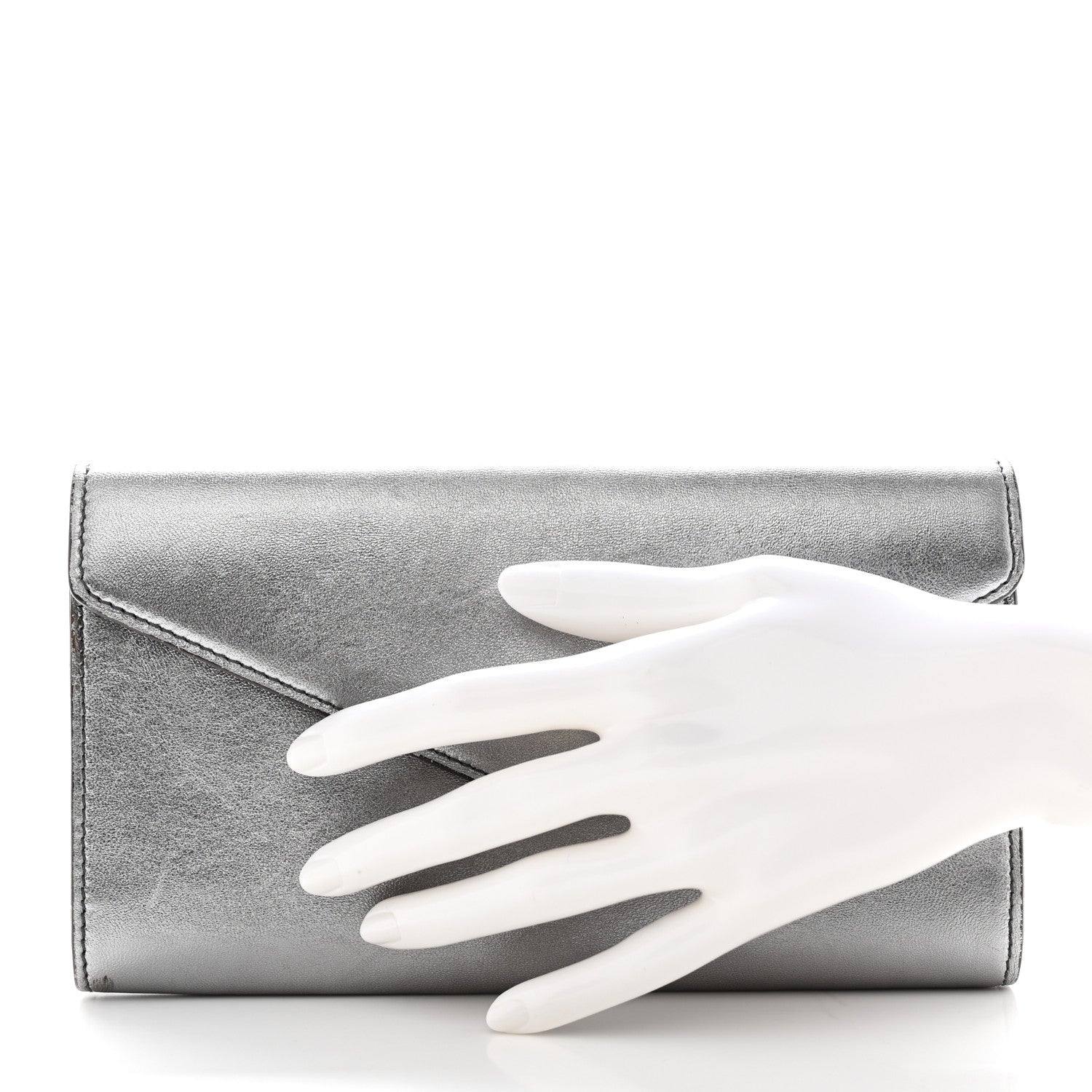 Saint Laurent Metallic Calfskin Y-Mail Clutch Silver 2 of 22