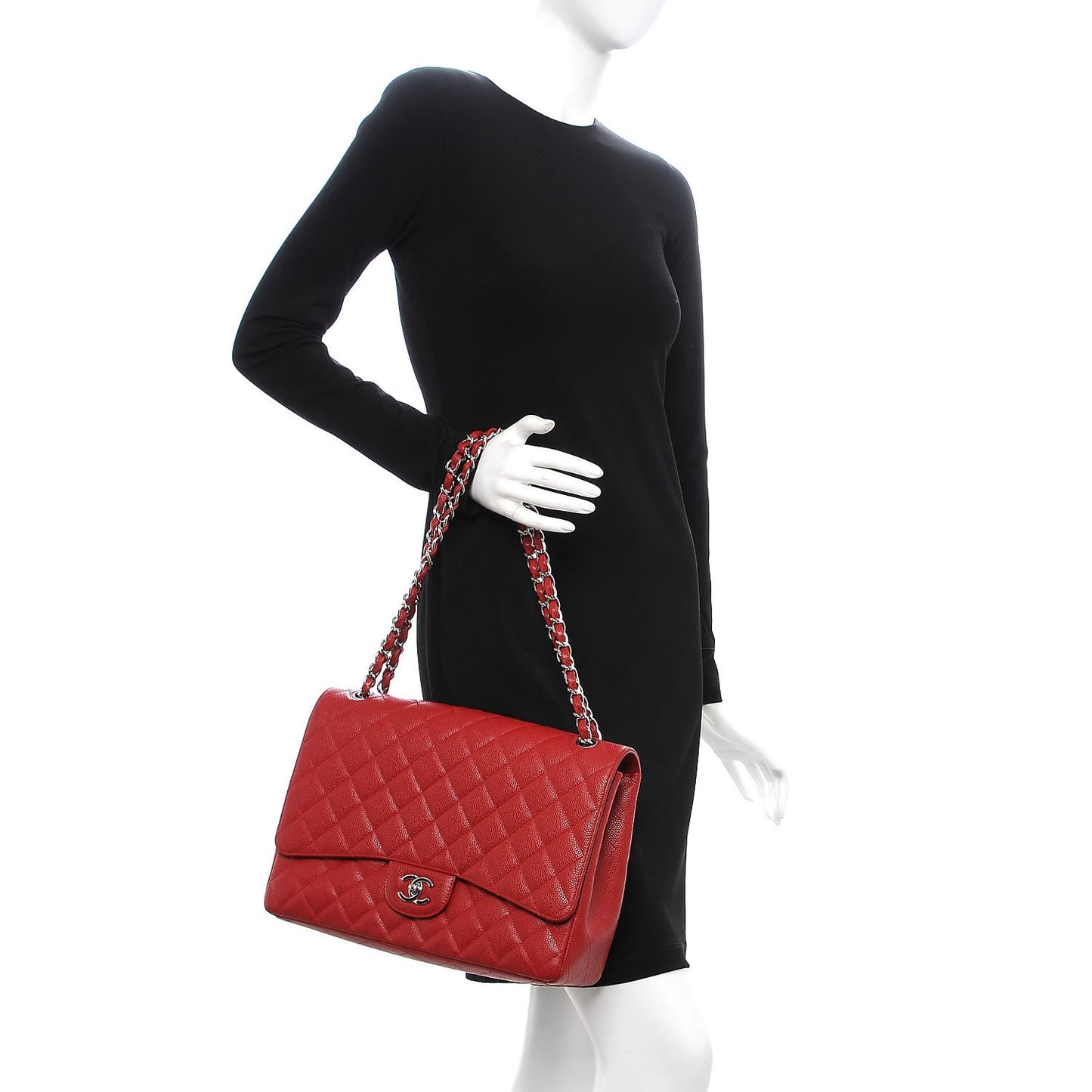 Caviar Quilted Maxi Single Flap Red