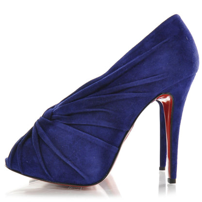 Christian Louboutin Suede Twist Front Manchon 120 Booties 37.5 Indigo 2 of 7