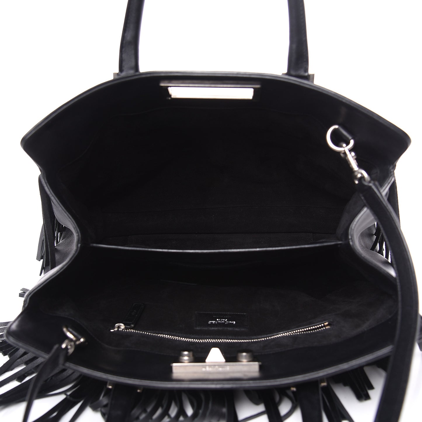Calfskin Fringe Medium Trois Clous Tote Black