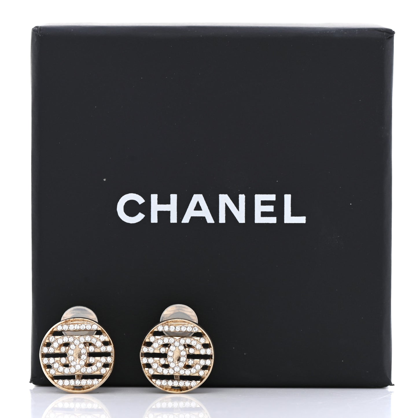 Crystal CC Round Clip On Earrings Gold