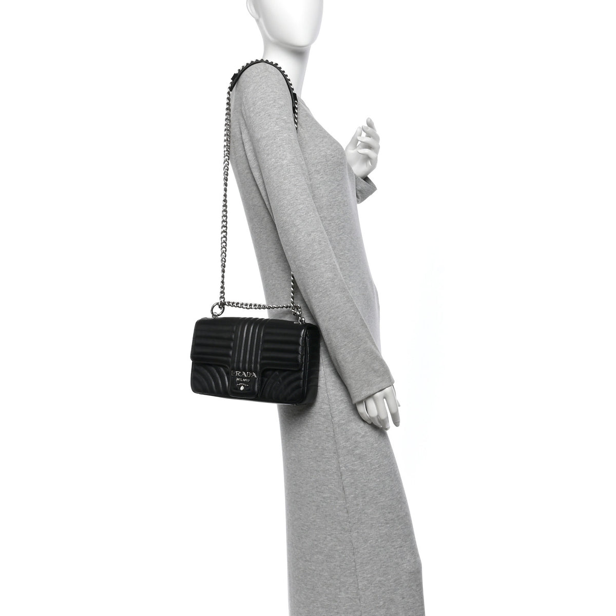 Prada Soft Calfskin Impunture Diagramme Medium Chain Flap Shoulder Bag Black 2 of 10