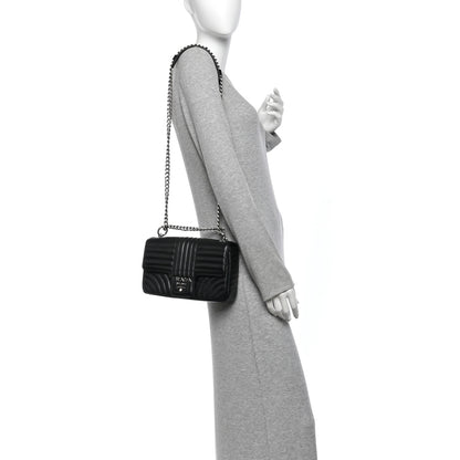 Prada Soft Calfskin Impunture Diagramme Medium Chain Flap Shoulder Bag Black 2 of 10