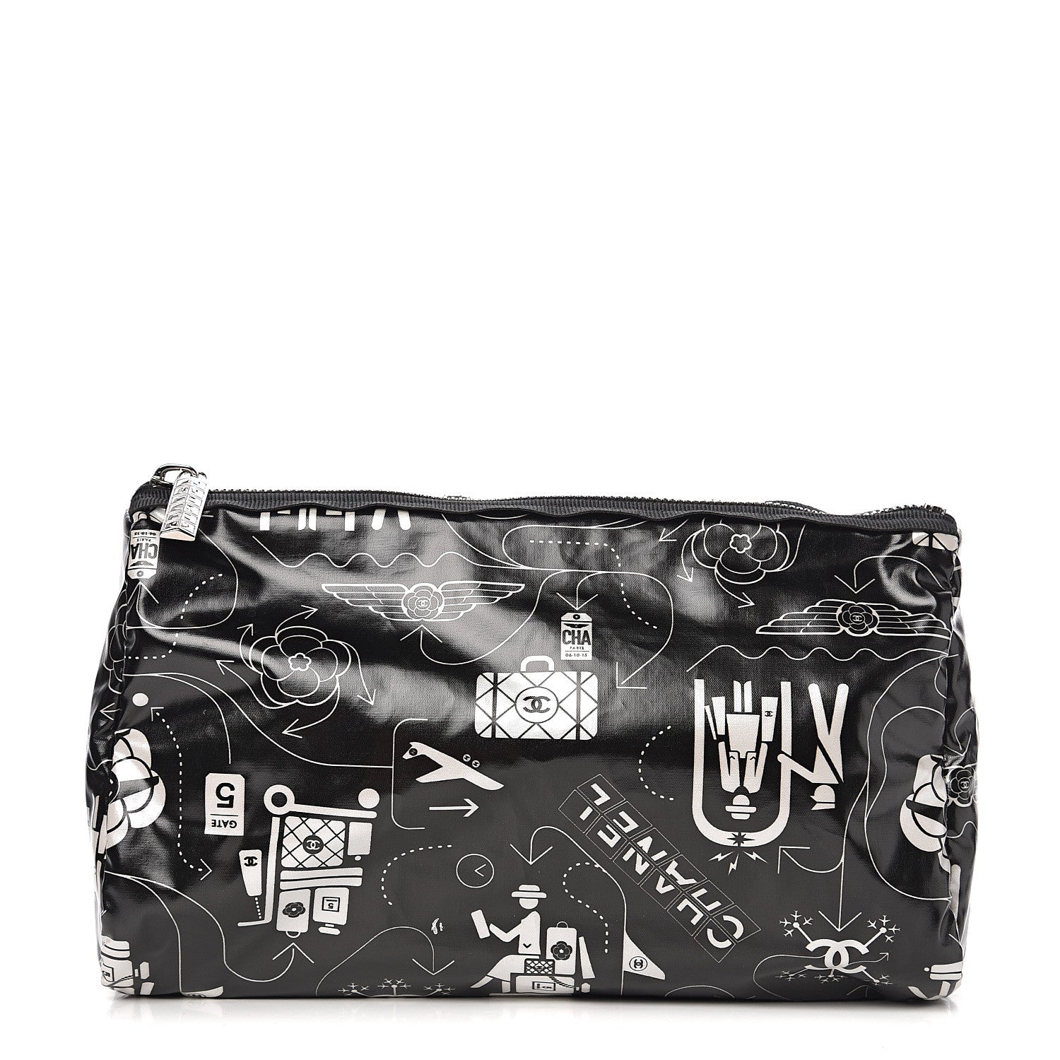 Chanel Coated Canvas Airline Cosmetic Pouch Black White 1 of 7