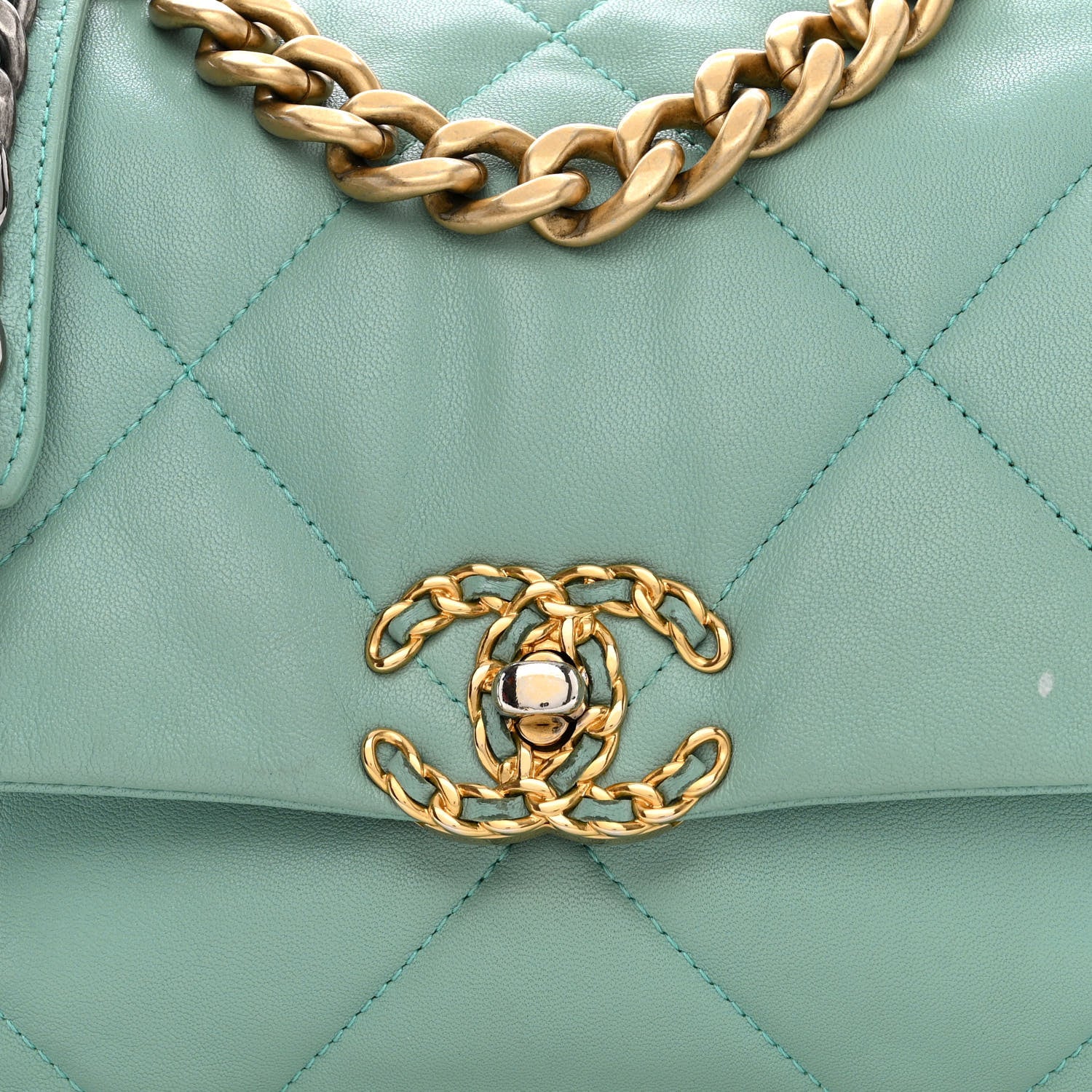 Chanel Goatskin Quilted Medium Chanel 19 Flap Light Blue 8 of 12