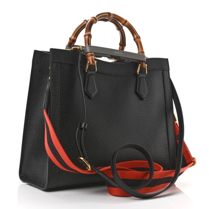Gucci Textured Dollar Calfskin Web Medium Diana Tote Bag Black Dusty Grey 3 of 10
