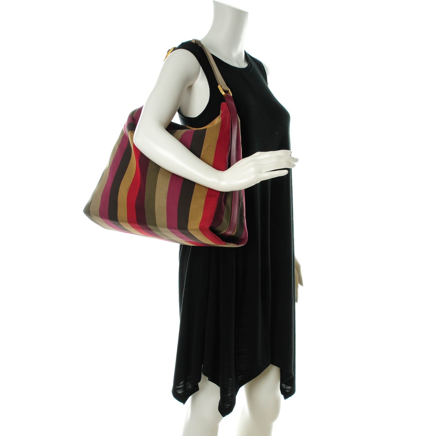 Fendi Canvas Striped Pequin Hobo Multicolor 2 of 7