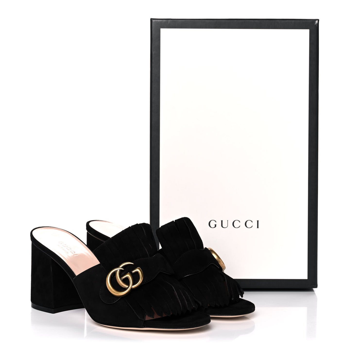 Kid Scamosciato GG Marmont Fringe 75mm Slide Sandals 38 Black