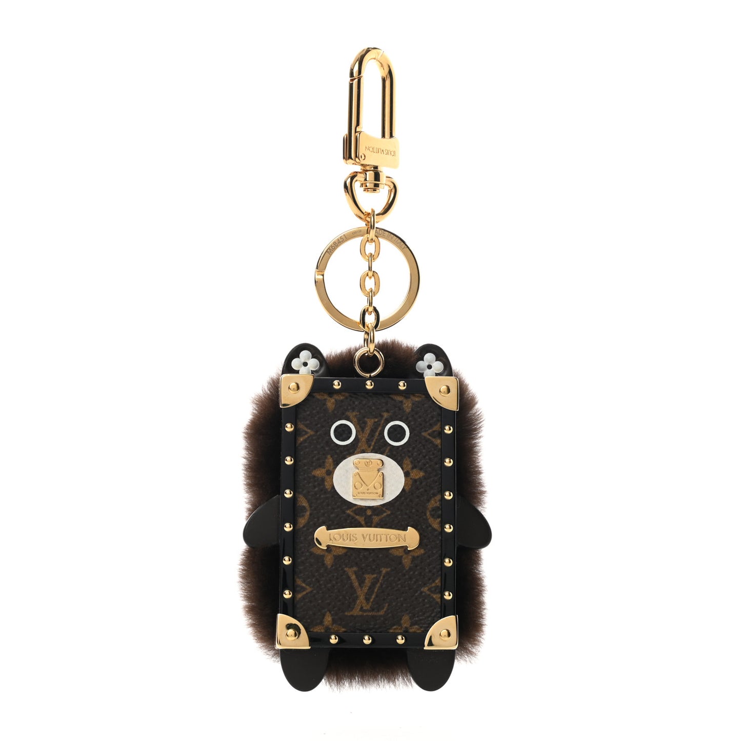 Wild Fur Monogram Eye-Trunk Bear Bag Charm