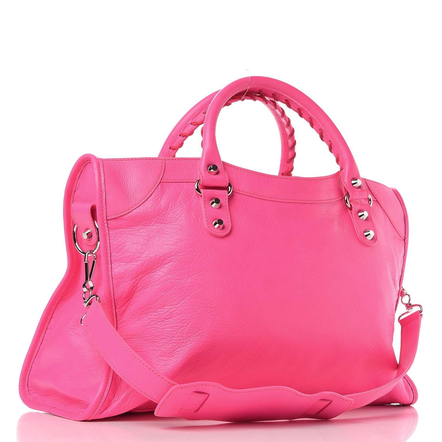 Balenciaga Agneau Classic Silver Hardware City Rose Fluo 3 of 7