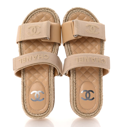 Chanel Grosgrain Lambskin Elastic Flat Mules 39 Beige 2 of 9
