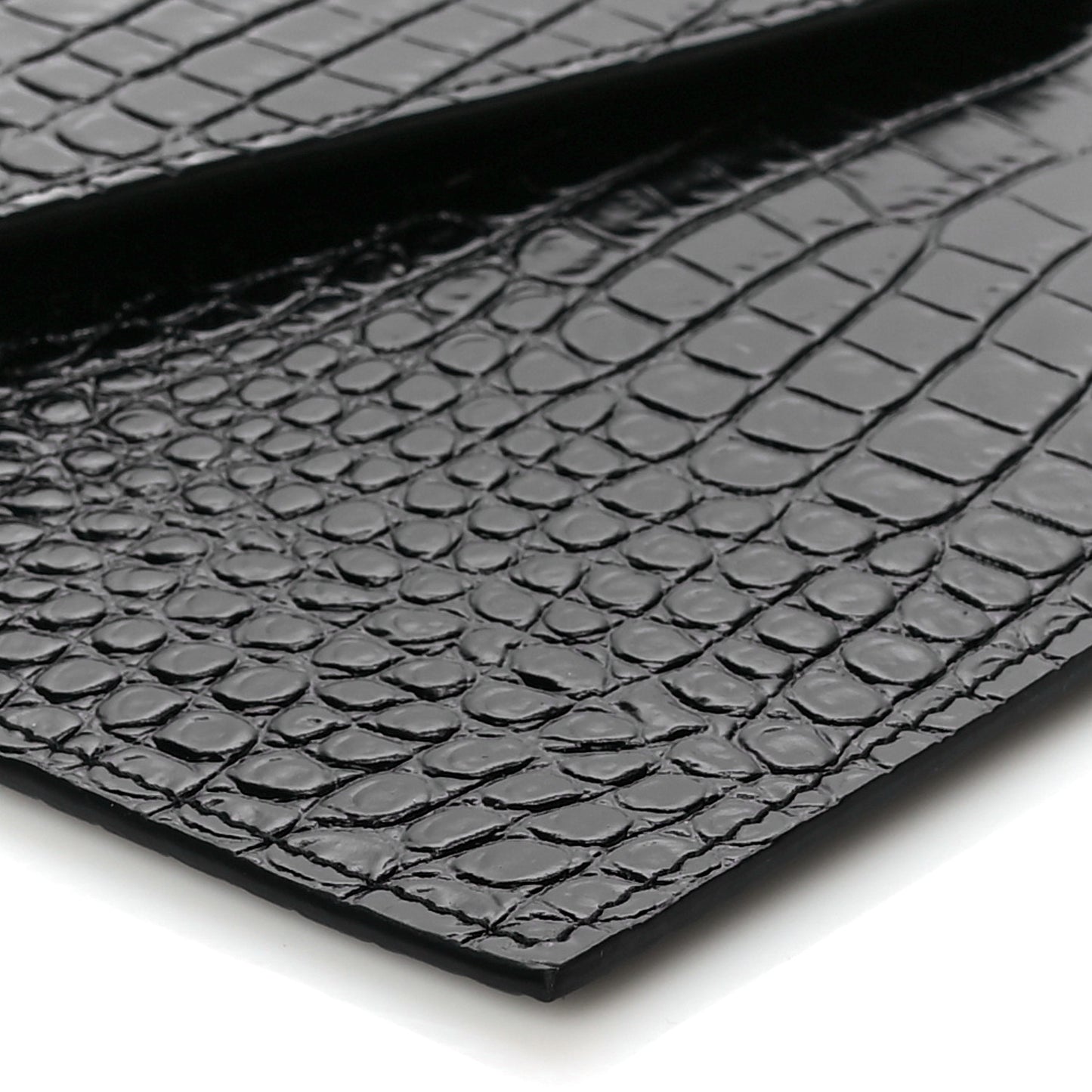 Calfskin Crocodile Embossed Uptown Monogram Clutch Black