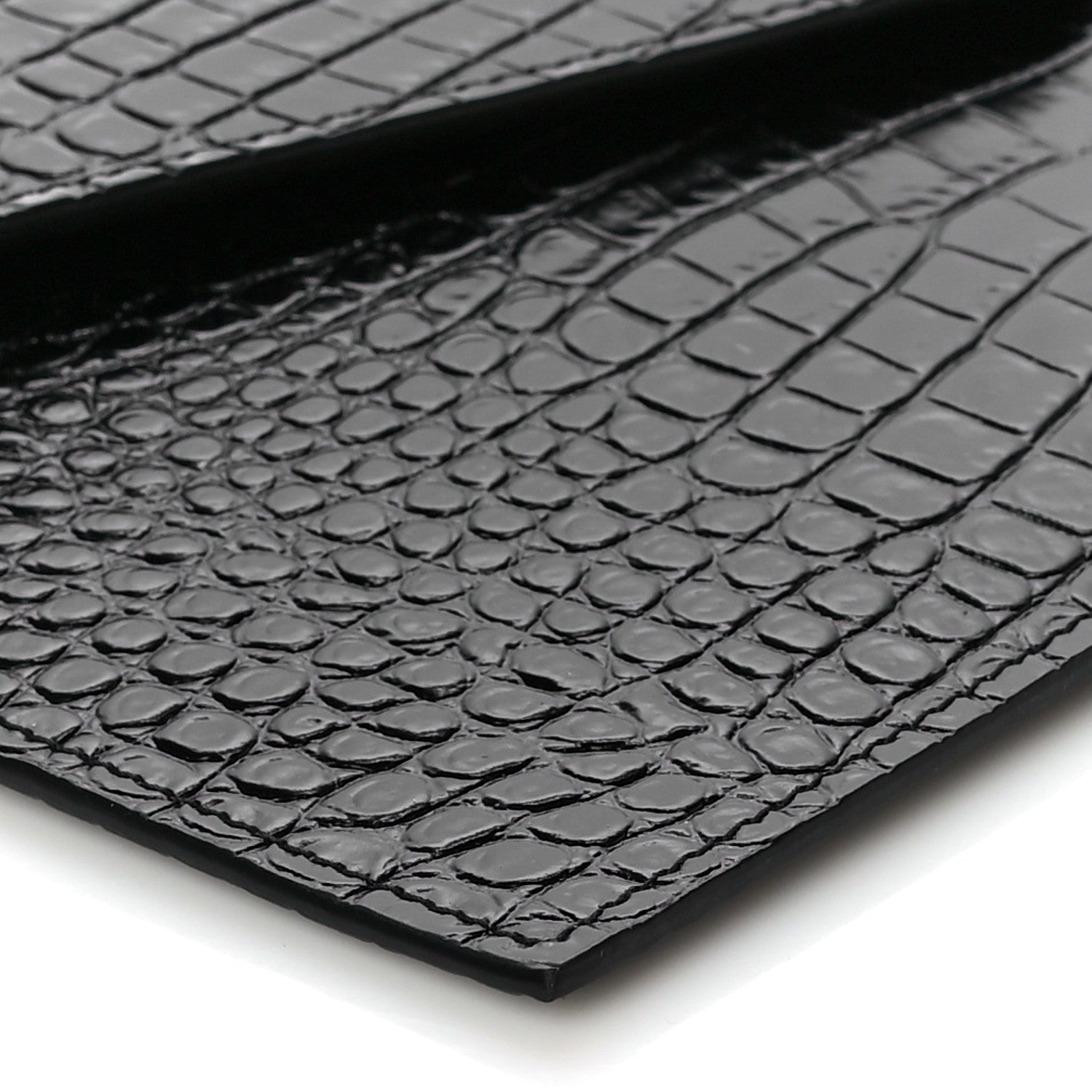 Saint Laurent Calfskin Crocodile Embossed Uptown Monogram Clutch Black 8 of 10