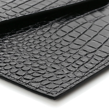 Saint Laurent Calfskin Crocodile Embossed Uptown Monogram Clutch Black 8 of 10