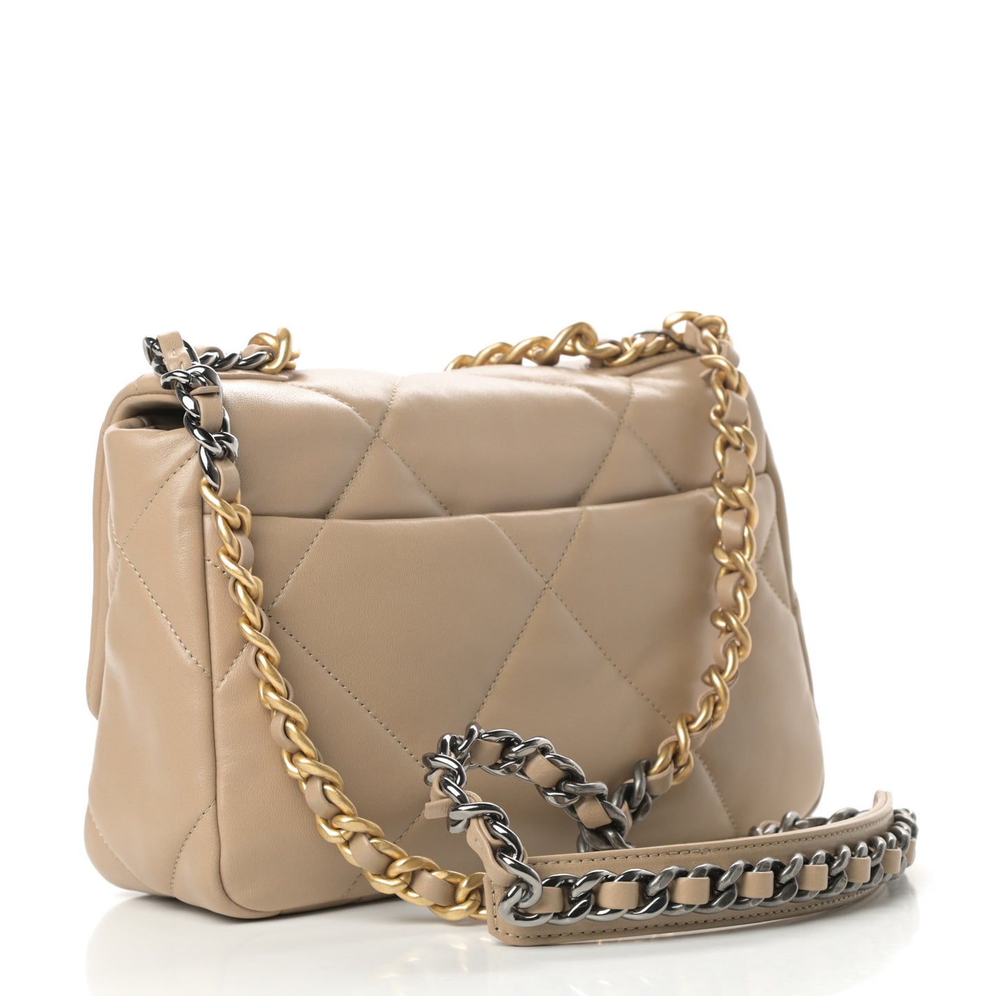 Lambskin Quilted Medium Chanel 19 Flap Dark Beige