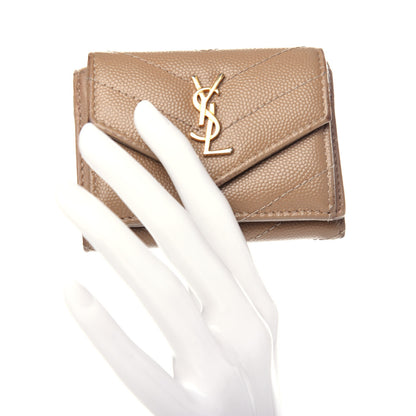 Saint Laurent Grain De Poudre Matelasse Chevron Monogram Tiny Wallet Dark Beige 2 of 9
