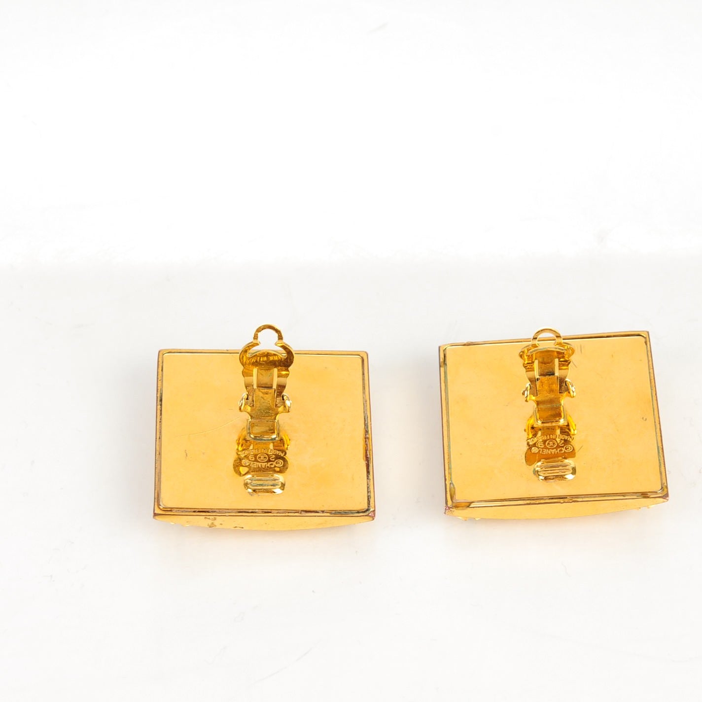 Square CC Clip On Earrings Gold