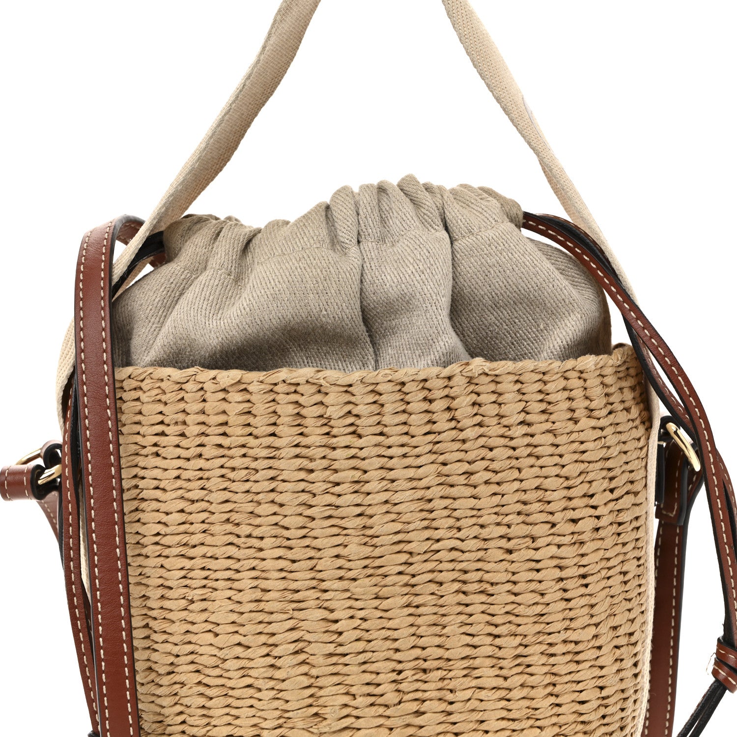 Chloe X MIFUKO Raffia Calfskin Small Woody Basket Shoulder Bag Black Beige 9 of 14