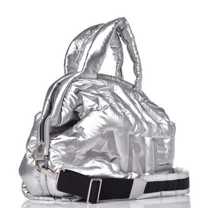 Chanel Nylon Embossed Doudoune Bowling Bag Silver 4 of 8