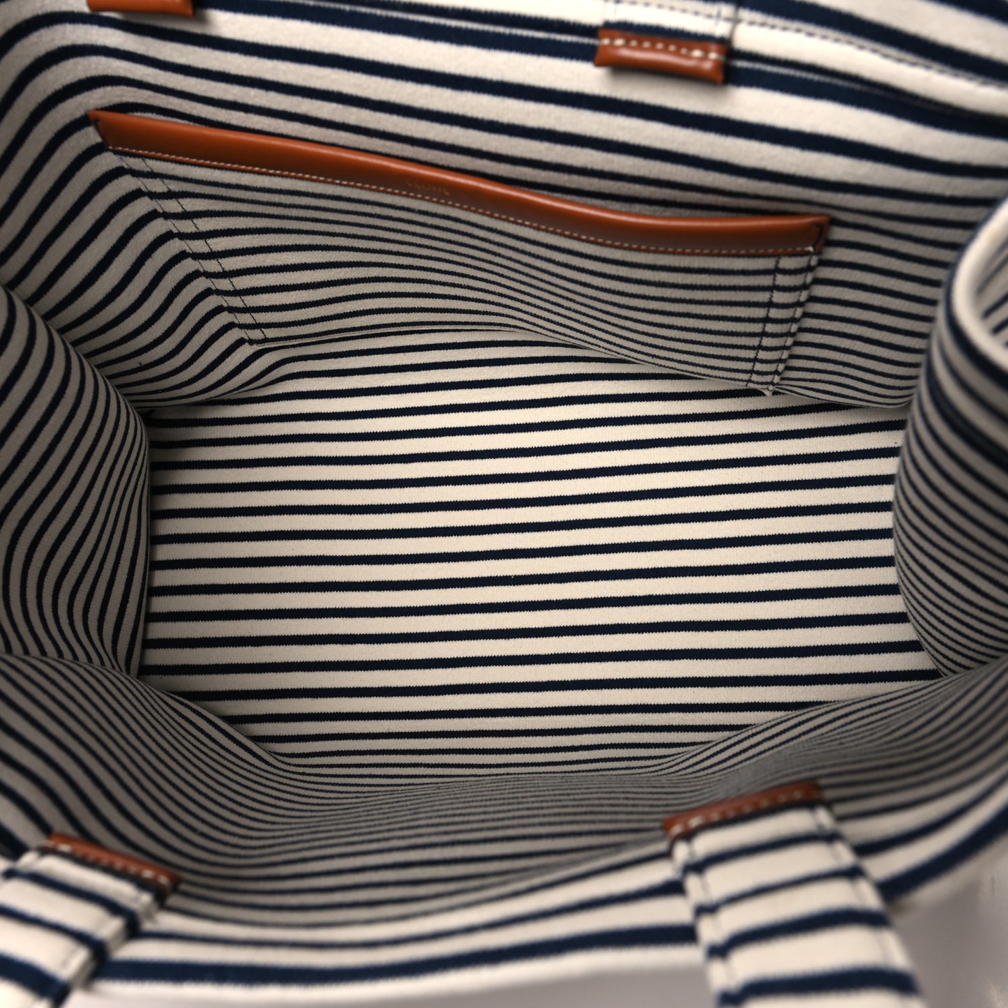 Canvas Calfskin Striped Triomphe Cabas Navy