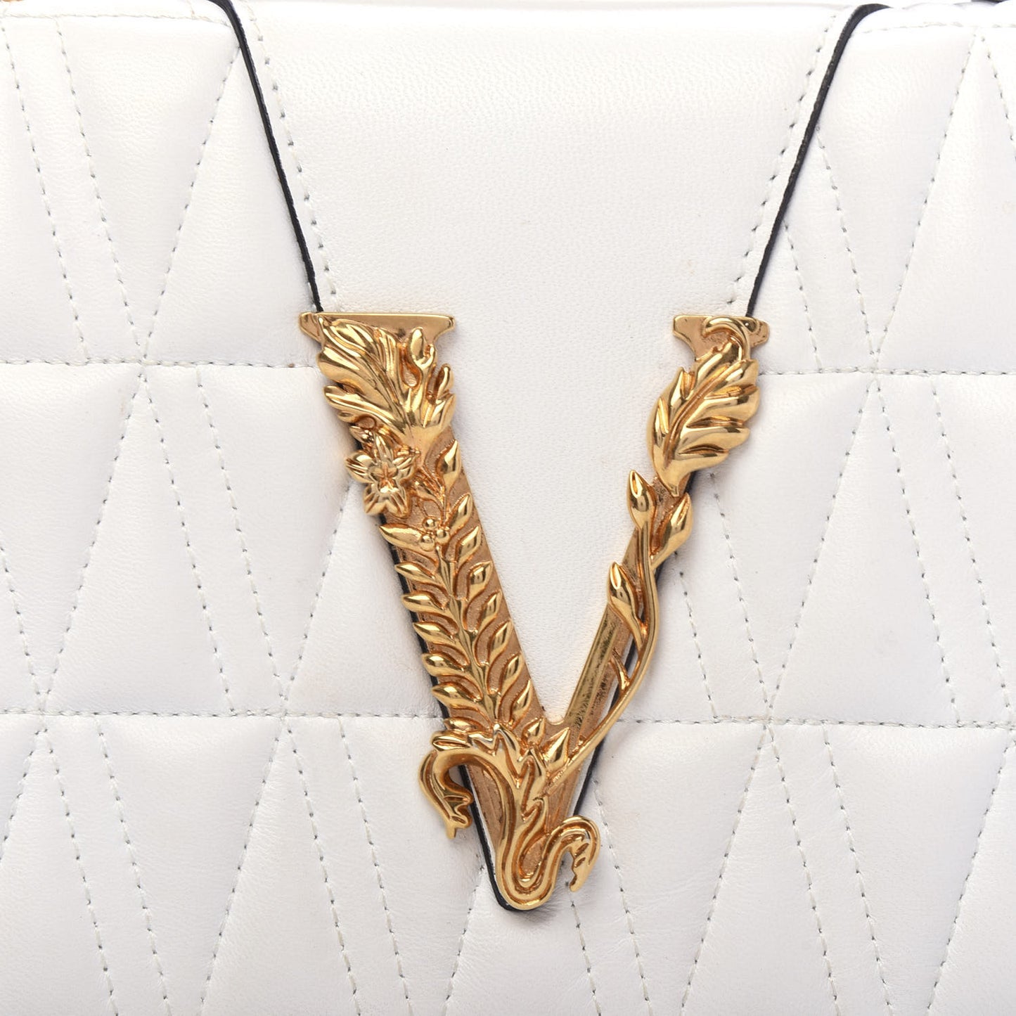 Nappa Quilted Virtus Top Handle Shoulder Bag White