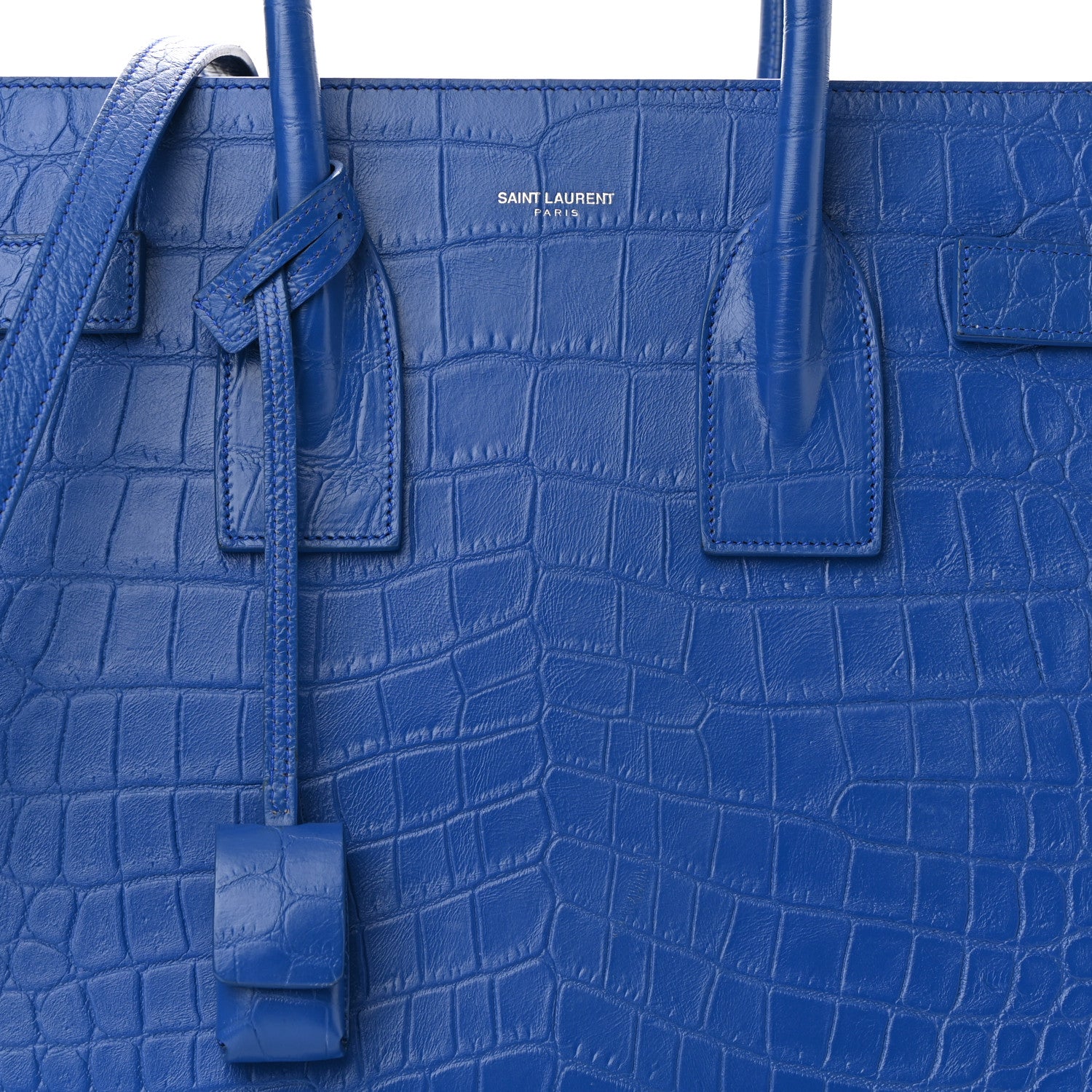 Saint Laurent Calfskin Crocodile Embossed Small Sac De Jour Royal Blue 7 of 12