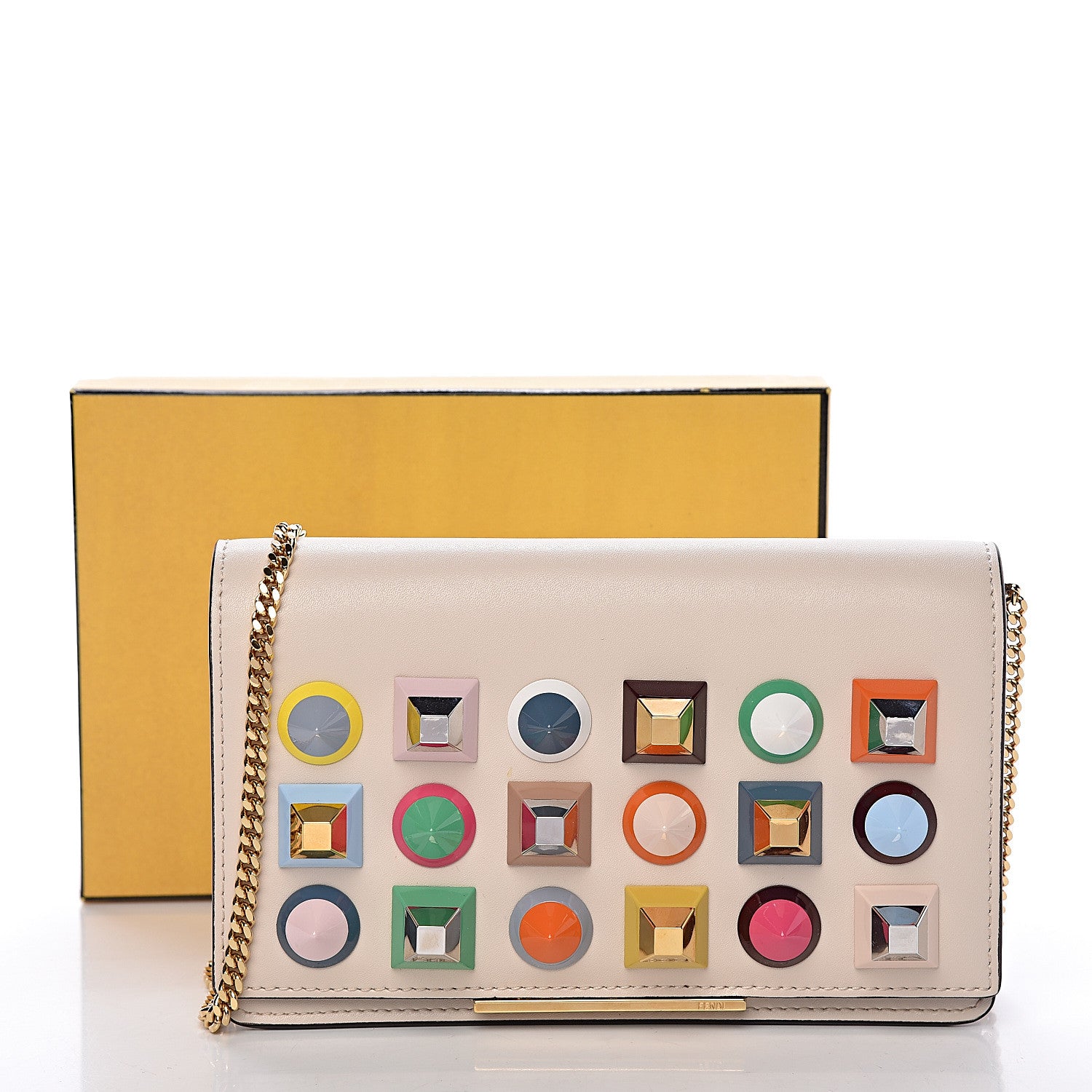Fendi Vitello Liberty Studded Tube Wallet On Chain Camelia Multicolor 10 of 10