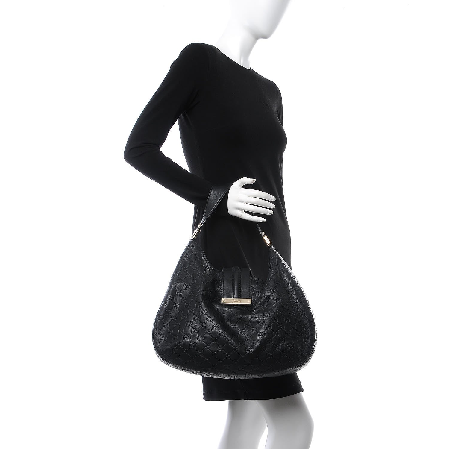 Gucci Guccissima Large New Ladies Web Hobo Black 2 of 9