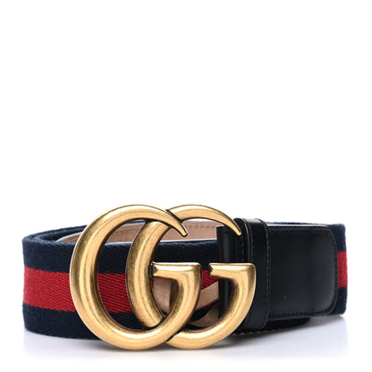 Gucci Nylon Calfskin Double G Web 40mm Belt 85 34 Blue Red Black 1 of 5