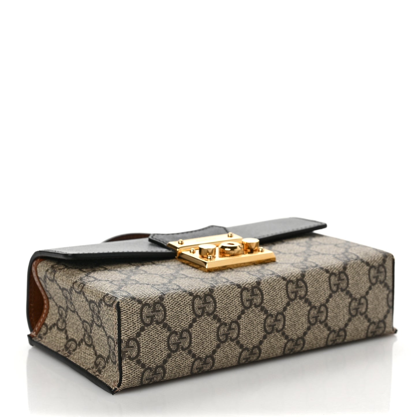 GG Supreme Monogram Calfskin Mini Padlock Top Handle Shoulder Bag Beige Black Cuir