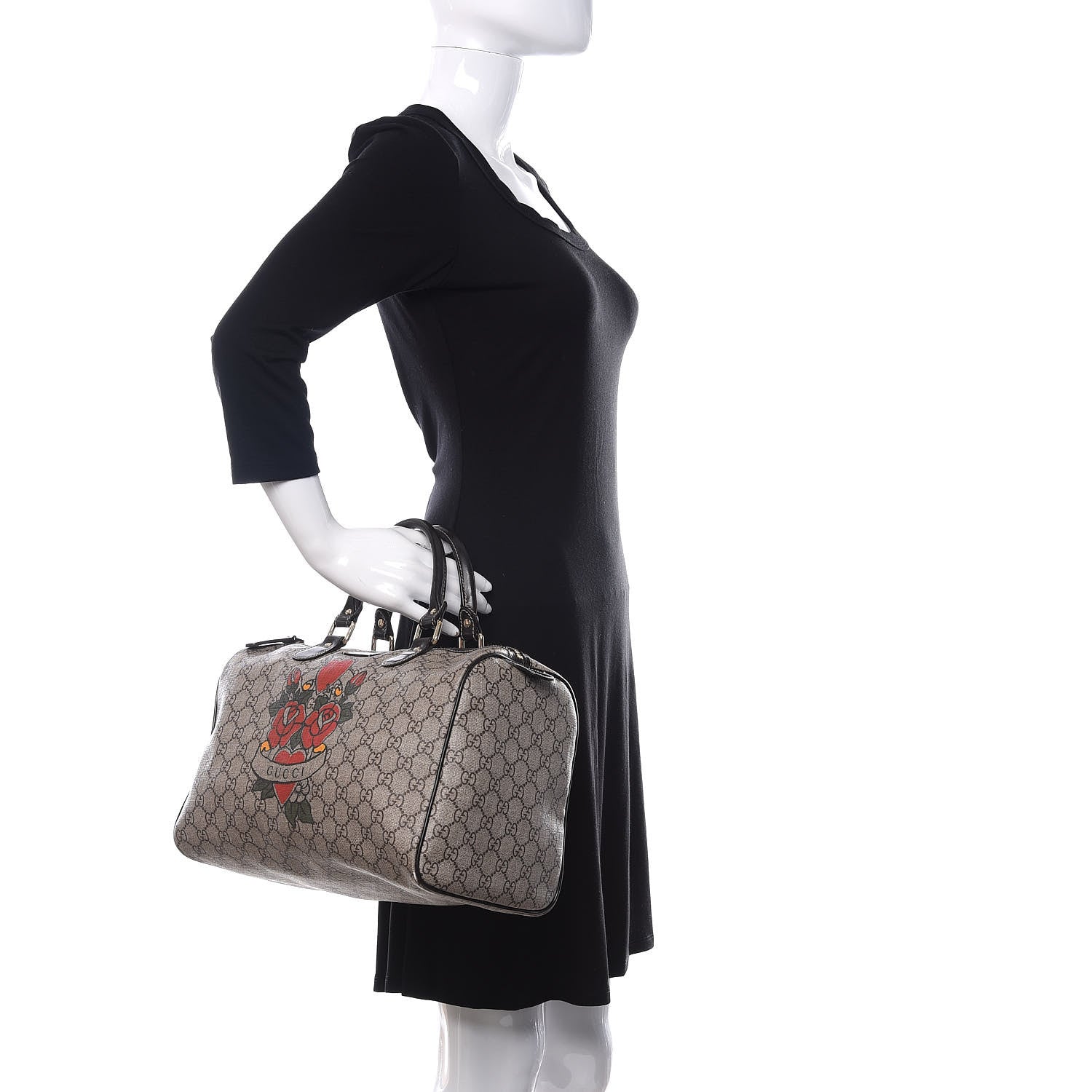 Gucci GG Plus Monogram Tattoo Heart Medium Joy Boston Dark Brown 2 of 12
