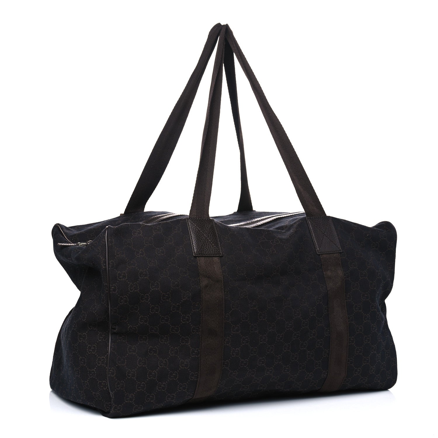 Gucci Denim Monogram Large Collapsible Carry On Duffle Bag Brown 2 of 10