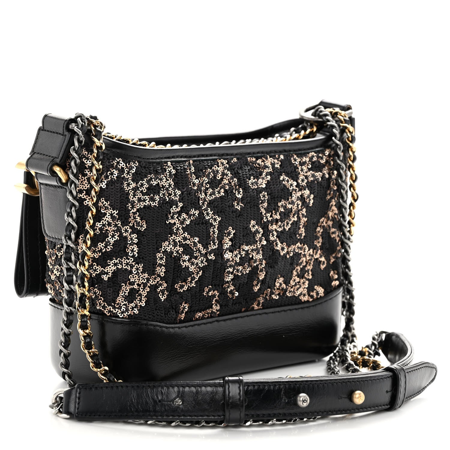Chanel Sequin Calfskin Small Gabrielle Hobo Black Gold 3 of 9