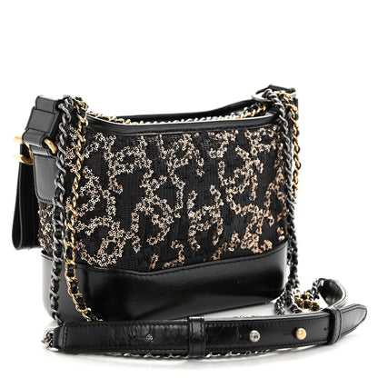 Chanel Sequin Calfskin Small Gabrielle Hobo Black Gold 3 of 9