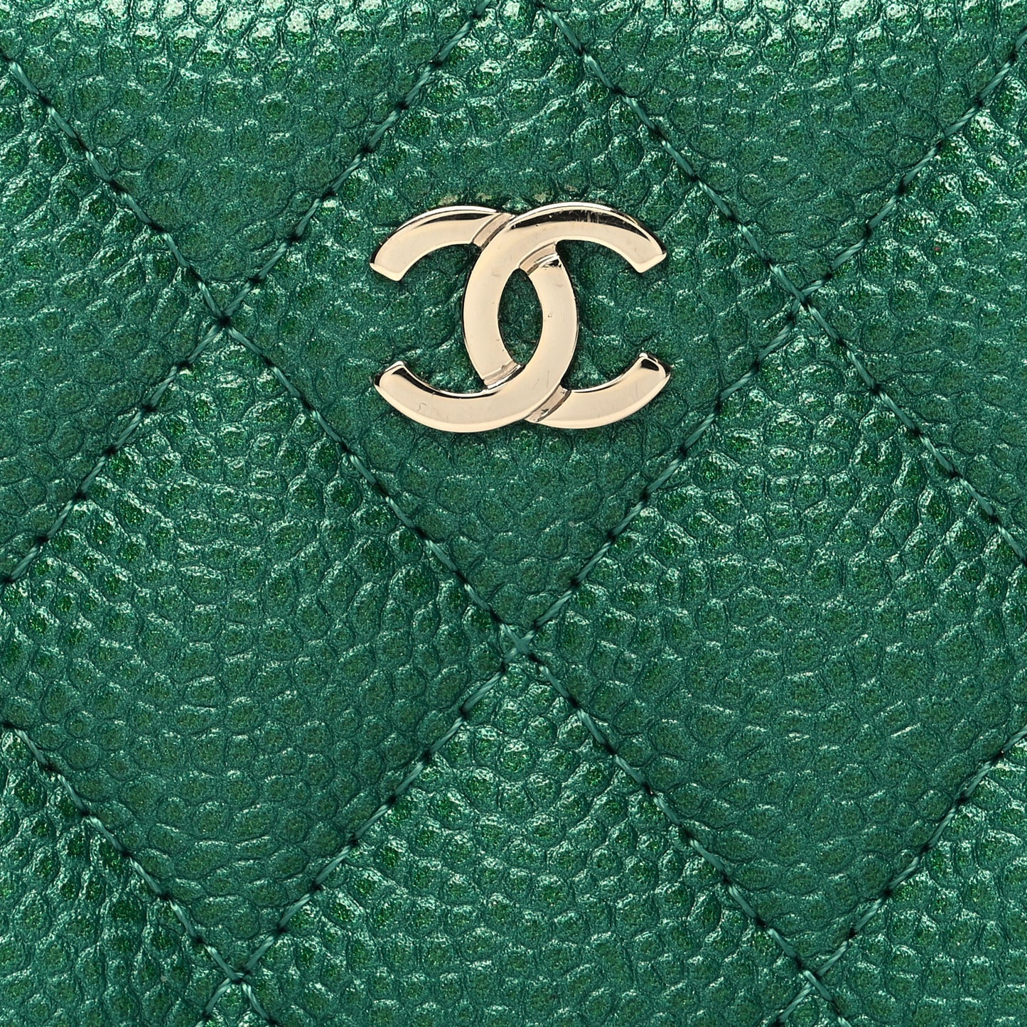 Metallic Caviar Quilted Zipped Key Holder Case Green