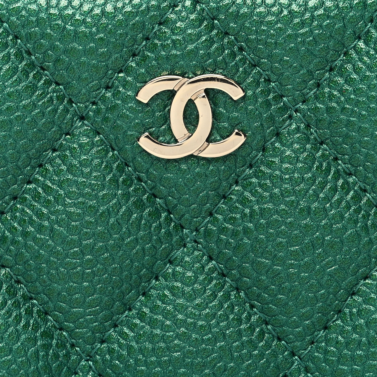 Chanel Metallic Caviar Quilted Zipped Key Holder Case Green 8 of 8